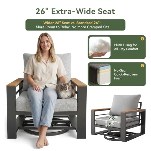 Image of Aoxun Aluminum Patio Furniture Set with Swivel Chairs & Firepit Table