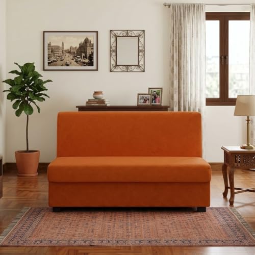 Image of FURNY Revona 2 Seater Sofa Set | Boston Fabric | 40D Foam + Zigzag Spring | 3-Yr Warranty (Sunset Orange) | Modern Living Luxury Sofa Set for Home, Office & Hotel Spaces