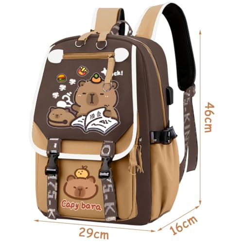 YEIUZPT Capybara Kids Backpack, Capybara Schoolbag Rucksack Cartoon Toddler Daypack School Backpack Adjustable Rucksack Large Capacity Nursery Daypack Waterproof Lightweight Casual Book Bag for Kids