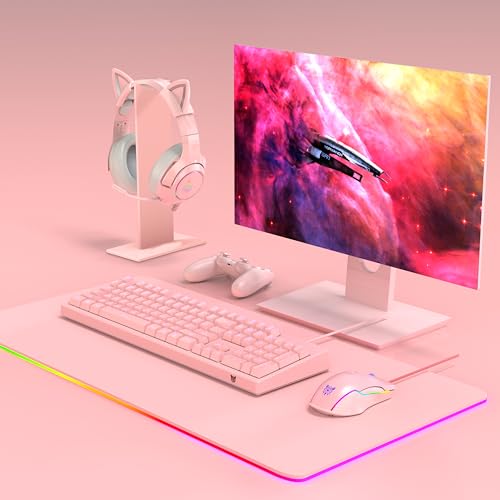 PHNIXGAM RGB Headphone Stand with 3.5mm AUX and 3 Port USB 2.0 Hub, Universal Gaming Headset Hanger Holder for Computer Gaming Gamer Accessories (Pink-No RGB) - Image 7