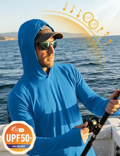 Image of MAGCOMSEN Men's Hooded UPF 50+ Sun Protection T Shirts Long Sleeve Athletic Fishing Shirts Rash Guards