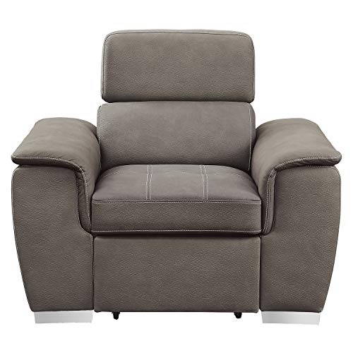 Lexicon Asheville Tufted Fabric Arm Chair With Pull-Out Ottoman, 45" W, Taupe #TOP1