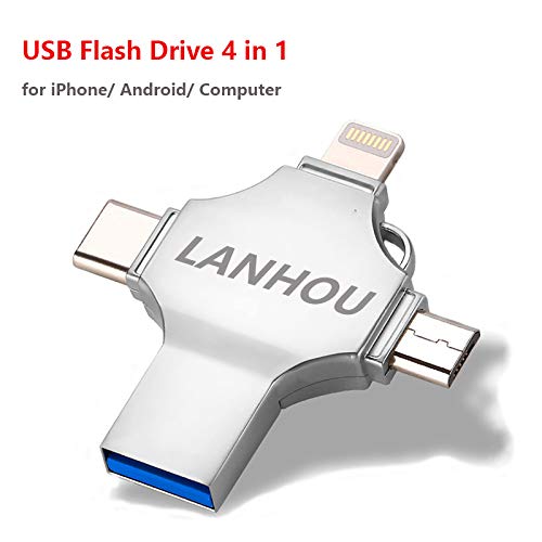 128GB Flash Drive 3.0 for iPhone, 4 in 1 Memory Stick Compatible