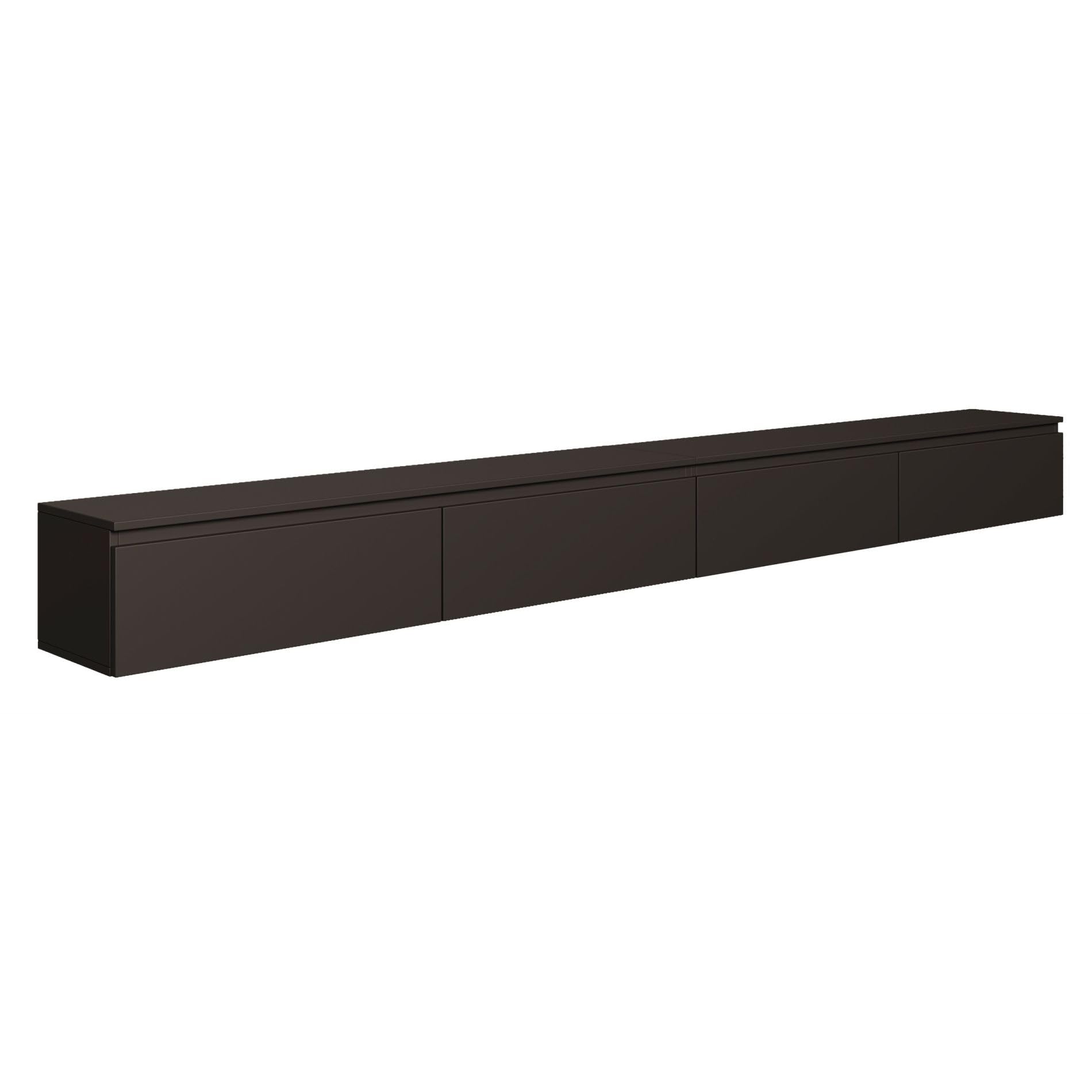 Selsey TV Lowboard Hängend 300 cm Schwarz 4 Fächer mit Klappfronten Elegantes Design für Moderne Wohnzimmer Spanplatte 16 mm Stauraum für Elektronik Ideal für Saugroboter