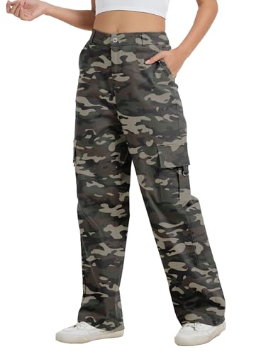 Image of Cargo Pants for Women High Waist Wide Leg Stretchy Pull On Baggy Casual Pants with Pockets