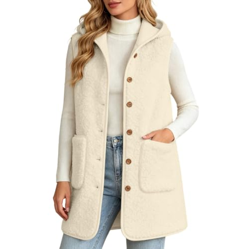 Womens Fleece Vest Winter Hooded Long Sherpa Button Down Jacket Cardigans - image 2