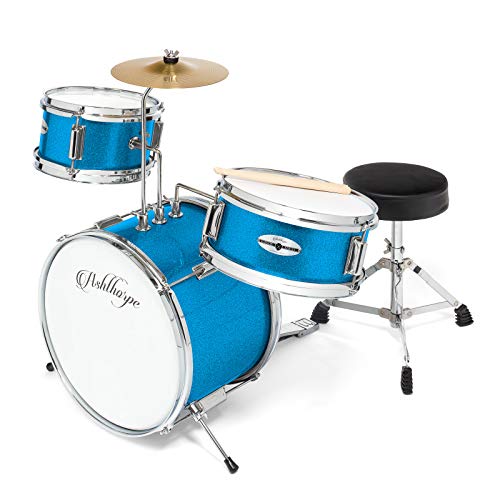 Ashthorpe 3-Piece Complete Kids Drum Set - Junior Beginner Kit with 14 Bass Adjustable Throne Cymbal Pedal & Drumsticks - Black product thumbnail 9