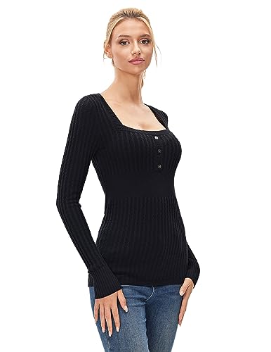 AmélieBoutik Women Cotton Blend Square Neck Empire Waist Long Sleeve Sweater3