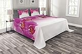 ABAKUHAUS Spa Tagesdecke Set, Exotische Orchidee Feng Shui, Set mit Kissenbezügen Sommerdecke, für Doppelbetten 264 x 220 cm, Mehrfarbig