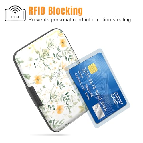 Image of Rimilak Aluminuml Credit Card Holder, Mini Credit Card Wallet RFID Blocking Slim Metal Hard Case for Women Men, Green Leaf