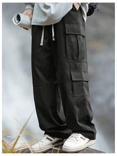 Verdusa Men's Baggy Cargo Pants Drawstring Elastic Waist Flap Pockets Loose Pants3