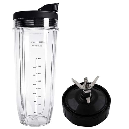 Hoja De 7 Aletas De Taza De 32oz Con Reemplazo De Tapa, Compatible Con Ninja, Piezas De Licuadora Auto IQ 1000W BL482