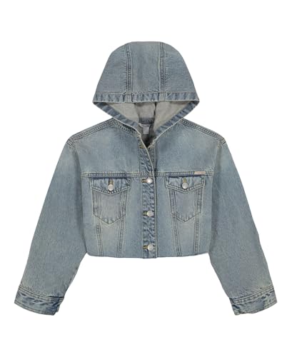 Calvin Klein Girls' Hooded Denim Jean Jacket, Button Closure, Casual Style