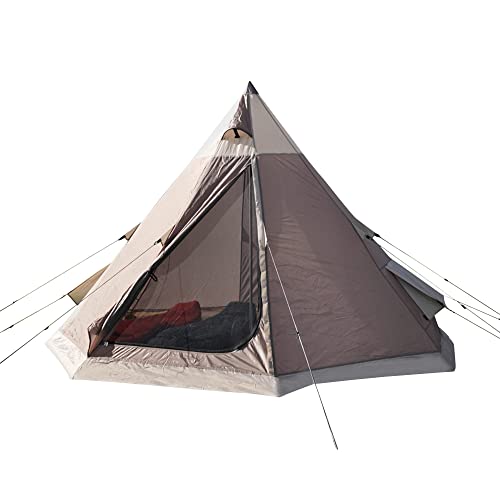 Eurohike Teepee 4 Man Tent with Easy to Pitch 1 Pole Construction & Sewn in Groundsheet 4 Person Waterproof & Ventilated Ideal for Festivals Wild Camping Trips Backpacking & Hiking (Grey)
