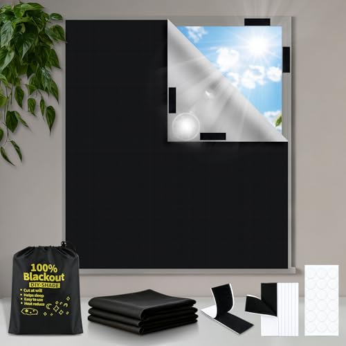 Store Occultant sans Percage, 100x145cm Store Occultant Fenetre, 100% Opaque Stores Enrouleur pour Fenêtre de Toit Fenêtre Porte Coupe Libre, Store Occultant Tissu Isolation pour 8 Paires Adhésifs