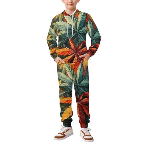 Boys Girls Pullover Hoodie and Pants Outfit 2PCS Set Sweatshirt for Kids, Rasta Leaves