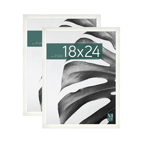 MCS Studio Gallery 18x24 Poster Frame White Woodgrain, Vertical & Horizontal Wall Hanging Large Picture Frame for Photos, Posters & Art Prints (2-Pack)