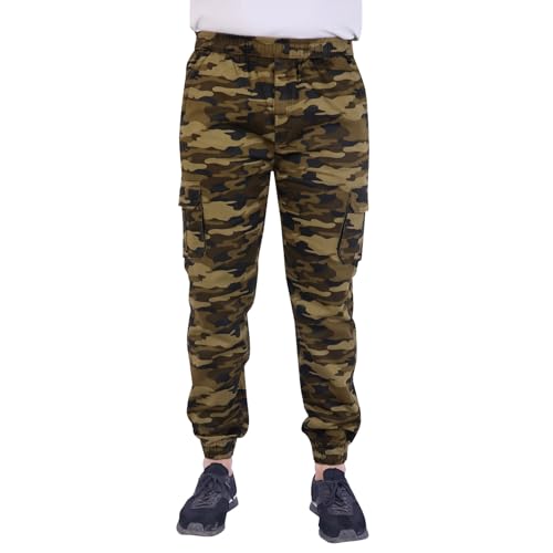 Image of Men'S Cotton Blend Joggers | Camouflage Printed Army Track Pants | Regular Fit | Cargo Pocket Style | Casual Wear
