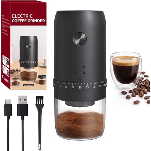Molinillo de café eléctrico portátil, recargable por USB, 40 ajustes de molienda ajustables, automático de un solo toque, color negro