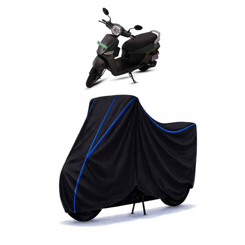 Image of Scooty Cover Water Resistant for C12i Ex | Universal Scooter & Bike Cover | Heavy Duty UV Dust, Rain & Scratch Protection | Elastic Fit All Weather Indoor Outdoor | Black with Blue Piping