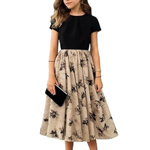 New 8-14Years Girls Elegant Dress Short Sleeve A-Line Floral Midi Party Special Occasion