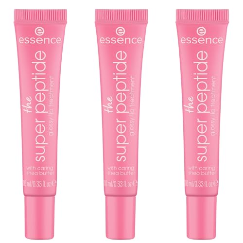 Essence Super Peptide Brillant Baume à Lèvres N°02, Rose, Lissant, Vitamines, Nourrissant, Vegan, Sans Parabens, Sans Particules MicroPlastiques, Pack de 3