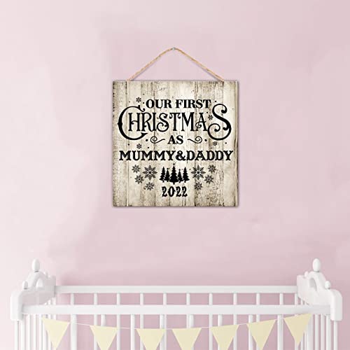 Panneau Noël bois Mummy & Daddy 2022 plaque décorative de table 30cm