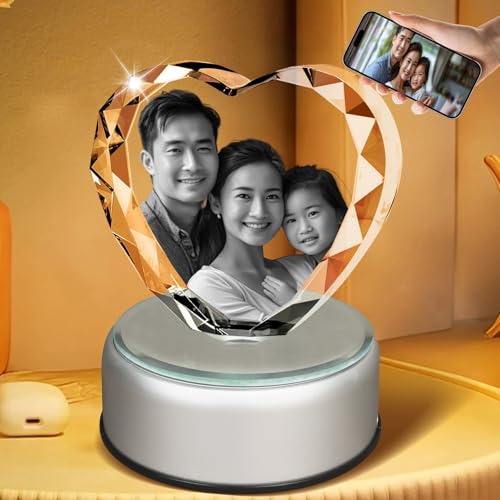 Qustiuve Cristal 3D personalizado con foto – Imagen de cristal grabado láser personalizada para bodas, cumpleaños, graduación | Regalo único de recuerdo para la familia (160 x 40 x 150 mm)