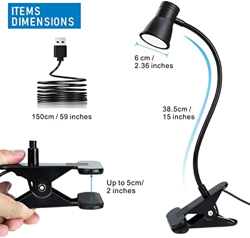 KNAMKY USB LED Desk Lamp Clip On Reading Light, 3 Light Mode 10 Dimmable Brightness Levels Eye Caring Book Light, Bedside Lamp with Flexible Neck , Adjustable clamp Light for Studying WorkingBlack