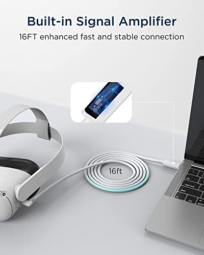 Image of KIWI design USB C Link Cable Accessories, 16 Feet /5M, with Signal Amplifier Compatible with Quest 2 (16FT Light Gray)