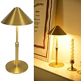 LuminexDesigns Lampe de table sans fil au style rétro en laiton, tactile et dimmable, rechargeable via USB, pour salon ou coin lecture