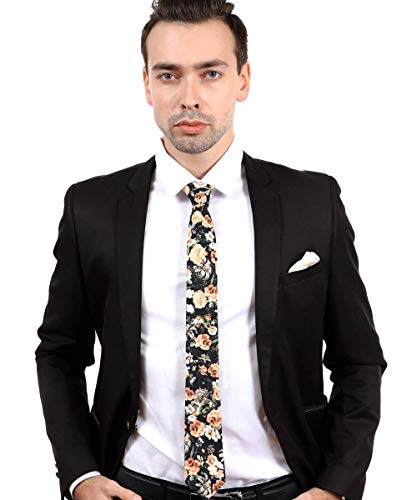 Image of JESLANG Men's Cotton Printed Floral Tie 2.56 inch Skinny Narrow Necktie Various Designs