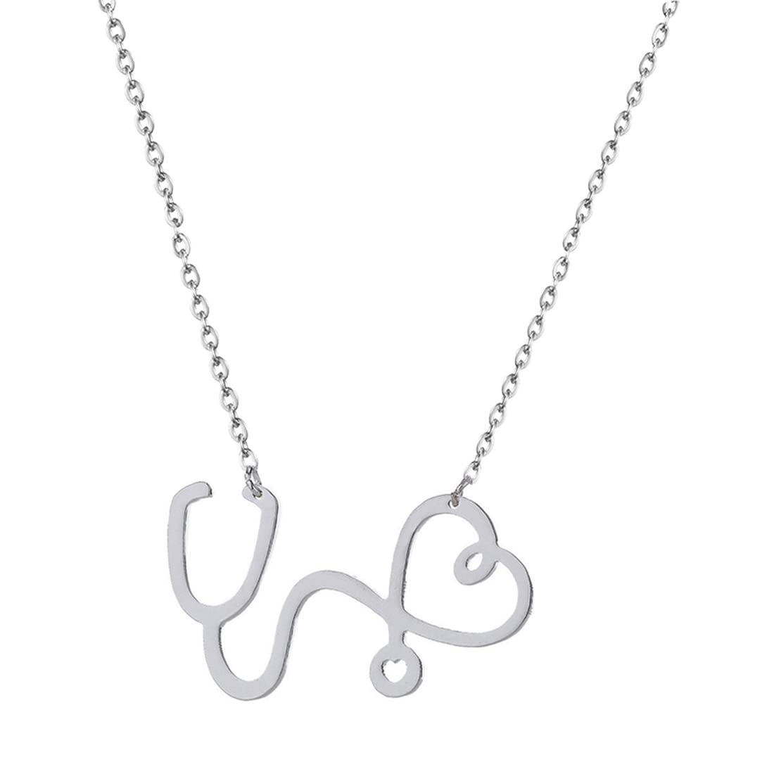 M Men Style Stethoscope Heart Shape Silver Plated Stainless Steel Pendant Necklace Chain For Men And Women (B09V11JR71) Amazon Price History, Amazon Price Tracker