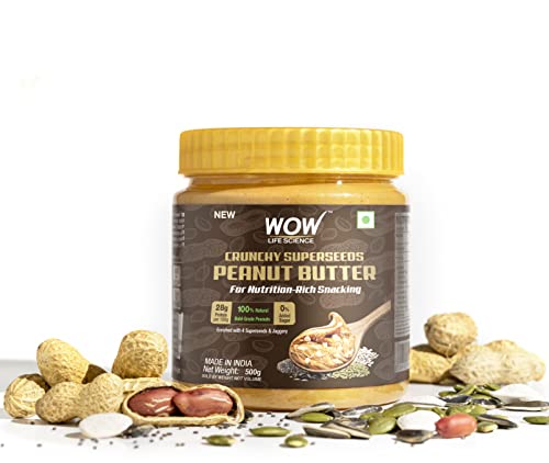 WOW Life Science - Peanut Butter with Super Seeds (Crunchy) - 500 gm | High Protein with 28g Protein per 100g | For Nutrition Rich Snacking - Weight Management, Muscle Building and Healthy Lifestyle - Image 2 thumbnail
