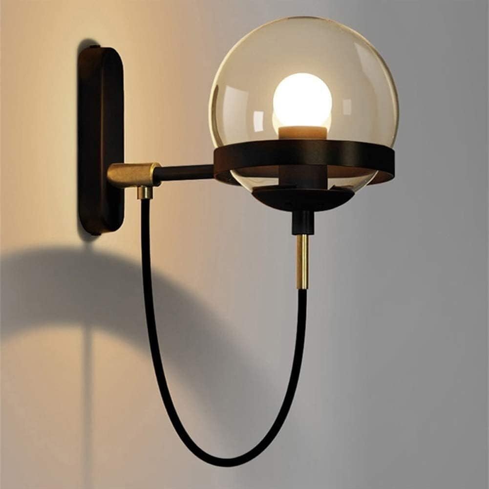 Wall lamp, 壁掛け照明ウォールランプポストガラスボールウォールライトレトロ工業用錬鉄製1ライトE27ベッドルームベッドサイ