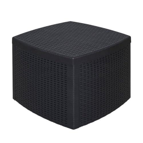 Dmora - Table basse d'extérieur Faenza, Table de rangement polyvalente, Etagère basse effet rotin, 100% Made in Italy, 53x53h40 cm, Anthracite – vue 4