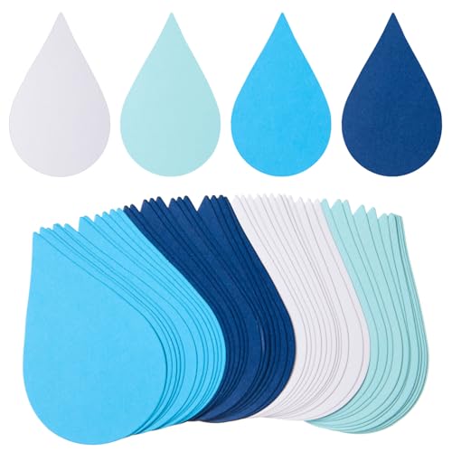 MixTeach 120 Pieces Raindrop Cutouts Blue Paper Raindrop Shapes Die Cut 4 Inch Paper Raindrop Classroom Decoration for Bulletin Board Party Wall Decoration School Craft Projects