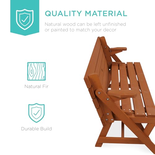 Image of Best Choice Products 2-in-1 Transforming Interchangeable Outdoor Wooden Picnic Table Garden Bench for Backyard, Porch, Patio, Deck w /Umbrella Hole - Acorn