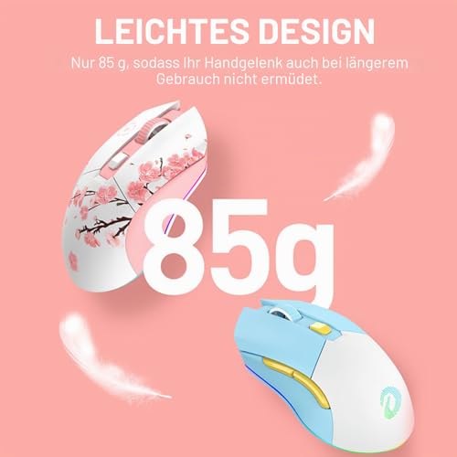DAREU Sakura Pink Gaming Maus Kabellose mit Magnetic Charging Dock Wiederaufladbar RGB,12K DPI, 6 Programmierbare Tasten… – Ansicht 2