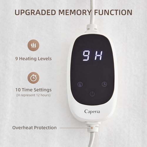 Caperia Heated Mattress Pad Twin XL Size Electric Mattress Bed Warmer 9 Heat Settings, 1-12 Hours Auto Off, Memory Function Deep Pocket, Fast Heating, Machine Washable Twin Plus 39“ x 80” by Caperia - Image 3