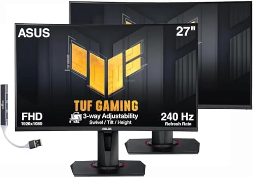 Image of ASUS TUF 27 inch FHD Curved Gaming Monitor (2Pack) with Adj Tilt /Swivel /Height | 240Hz Refresh Rate, 1ms Response Time, Flicker-Free, Adaptive-sync, AMD FreeSync Premium, VESA Mount, HDMI, Dockztorm USB HUB