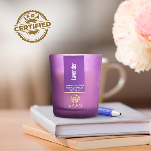 Image of EKAM Lavendar Votive Soy Wax Scented Candle, 40 Grams, 10 Hours Burn Time| Long Lasting Premium Candles | Ideal for Home Decor | Gifting & Aromatherapy
