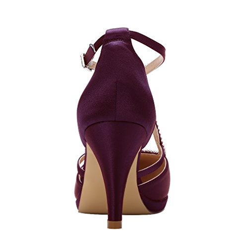 Image of ERIJUNOR Women Comfort Low Heel Closed-Toe Ankle Strap Platform Satin Bridal Wedding Shoes