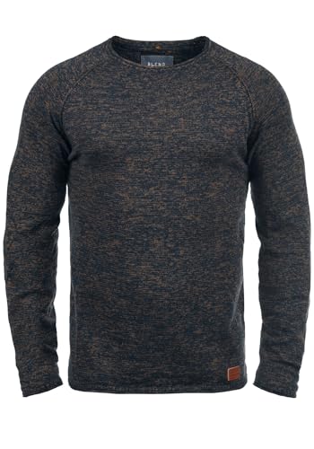Blend BHDan Herren Strickpullover Feinstrick Pullover mit Rundhalsausschnitt Baumwollmischung Label-Patch Regular fit Größe:L Farbe:Burned Orange (73823)