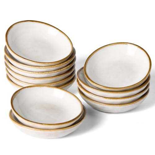 famiware Soy Sauce Dish, 2.1oz Dipping Bowl Set of 12, Cappuccino White