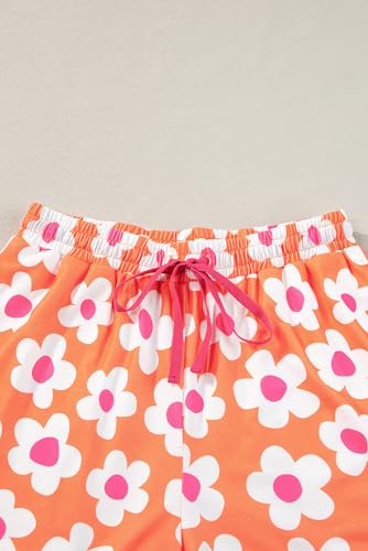 Image of KevaMolly Women Floral Notch Collar 2 Piece Holiday PJ Set | Print Short Sleeve Top, Drawstring Soft Vacation Sleep Shorts