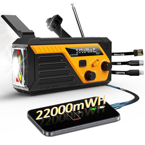 4�{�̏[�d�P�[�u���t���ً}�n���h�N�����N���W�I�A22000mWh AM/FM�ANOAA�E�F�U�[���W�I�A�����d���A�Ǐ������v�ASOS�A���[���A�d�b�[�d�|�[�^�u�����W�I�A����A���O�ً̋}���ɁB