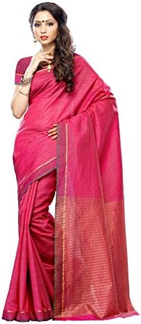 MIMOSA Women'SArt Raw Plain Silk Saree Wilth self Checks Color: Rani(3224-PRS10-RANI)