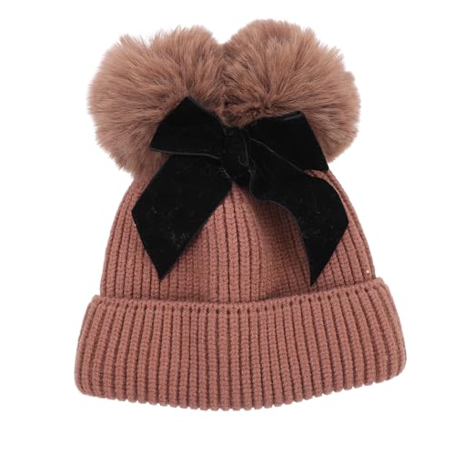 Boy Girl Bow Knitted Hat Soft and Warm Winter Hat for Boys and Girls Comfortable Stretchy Design Dark Brown for Photography and Daily Wear