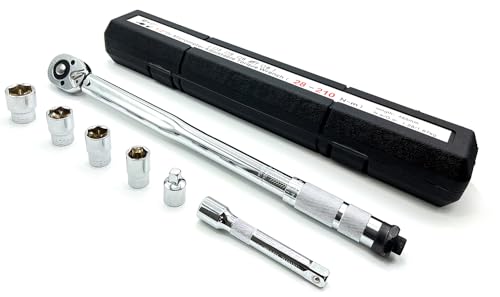 E-FINDS トルクレンチ トルクレンチセット 12.7mm ソケット4個付 17/19/21/23mm 28-210N/m 自動車 車 タイヤ交換 バイク レンチ 車 差込角12.7mm(1/2インチ)ソケッ3/8変換アダプター エクステンション ケー